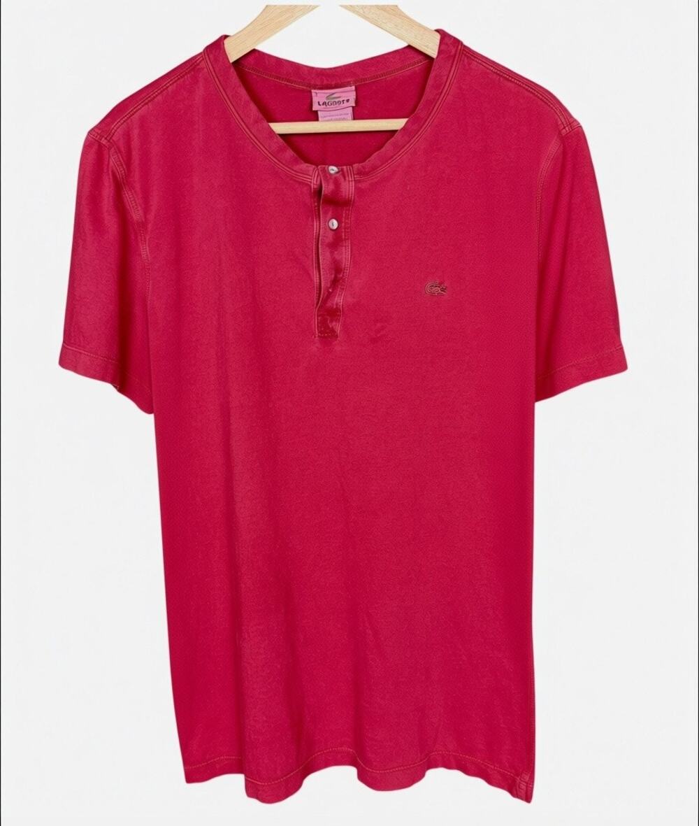 Lacoste Dark Red Short Sleeve Men's XL Henley Casual Preppy Vacation EU 6 Lux